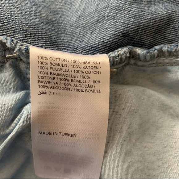 Ragged Priest Blue Denim Mini Skirt Pinstripe Flare With Pleats Waist 34" UK 16 - Picture 10 of 14